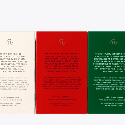 Glasshouse - Christmas 2024 - Christmas Trio 3 x 60g Triple Scented Soy Candle - Lillianna Gifts Australia