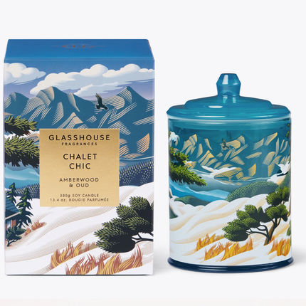 Glasshouse Chalet Chic - Amberwood & Oud 380g Triple Scented Soy Candle - Lillianna Gifts Australia