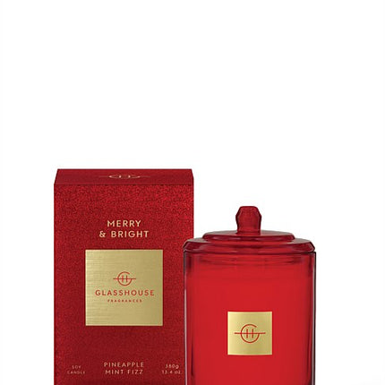 GLASSHOUSE FRAGRANCES MERRY & BRIGHT 380G SOY CANDLE - Lillianna Gifts Australia