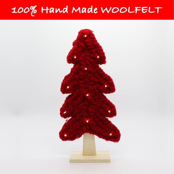 Wool Felt Christmas Tree with Lighting Red - Lillianna Gifts Australia