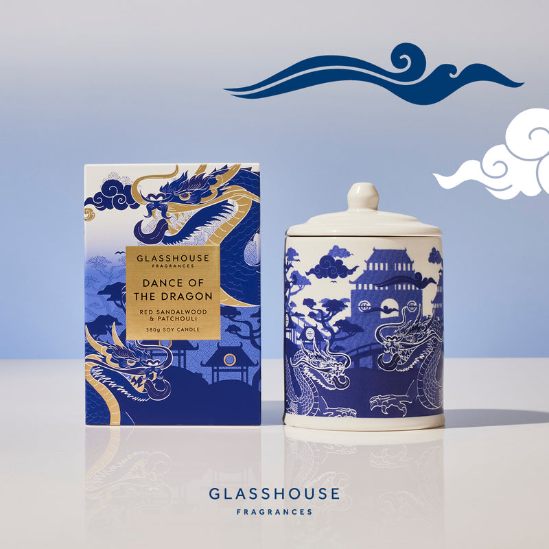 Glasshouse - limited edition DANCE OF THE DRAGON 380G SOY CANDLE - Lillianna Gifts Australia