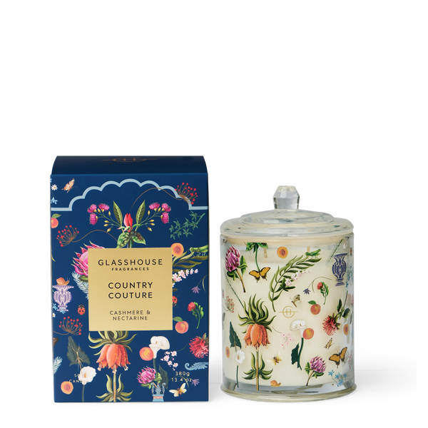 Glasshouse Country Couture - Cashmere & Nectarine 380g Triple Scented Soy Candle - Lillianna Gifts Australia