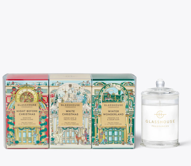 Glasshouse - Christmas Trio 3 x 60g Triple Scented Soy Candle 2025 - Lillianna Gifts Australia