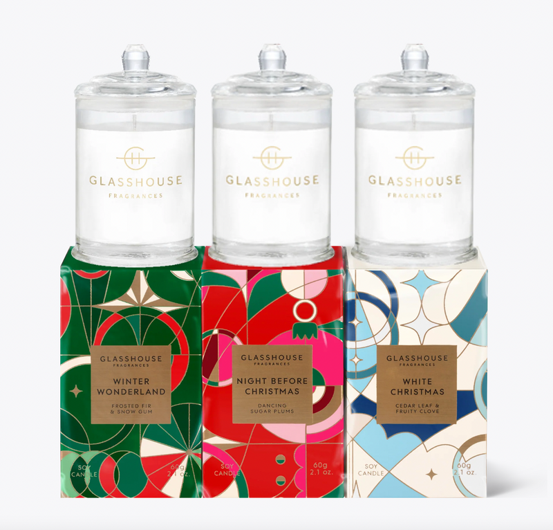 Glasshouse - Christmas 2024 - Christmas Trio 3 x 60g Triple Scented Soy Candle - Lillianna Gifts Australia