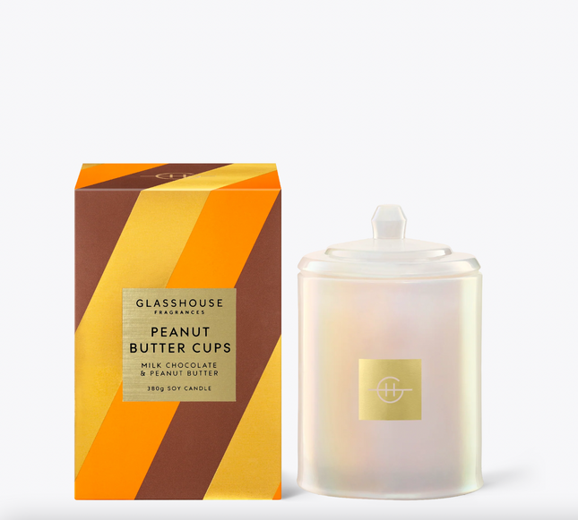 Glasshouse Peanut Butter Cups- Milk Chocolate & Peanut Butter 380g Triple Scented Soy Candle - Lillianna Gifts Australia