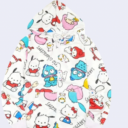 Sanrio Characters Vintage Printed Hoodie - Sanrio White - Lillianna Gifts Australia