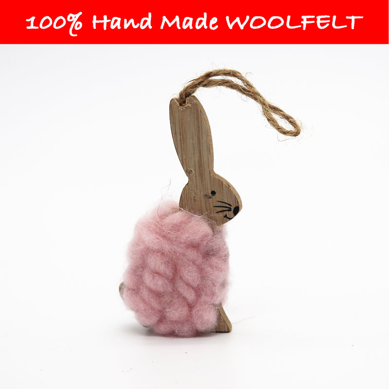 Wool Felt Hanging Rabbit Pink - Lillianna Gifts Australia