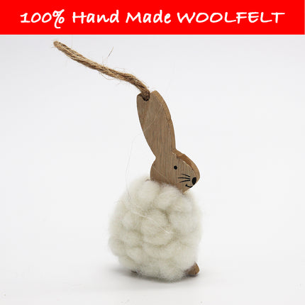 Wool Felt Hanging Rabbit White - Lillianna Gifts Australia