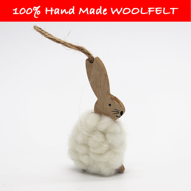 Wool Felt Hanging Rabbit White - Lillianna Gifts Australia