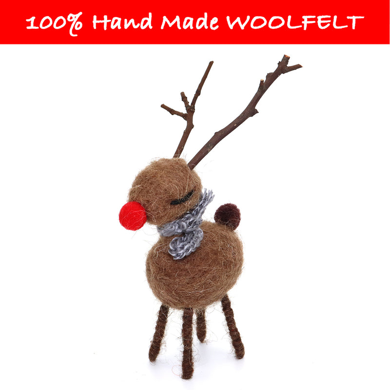 Wool Felt Deer with Red Nose - Lillianna Gifts Australia