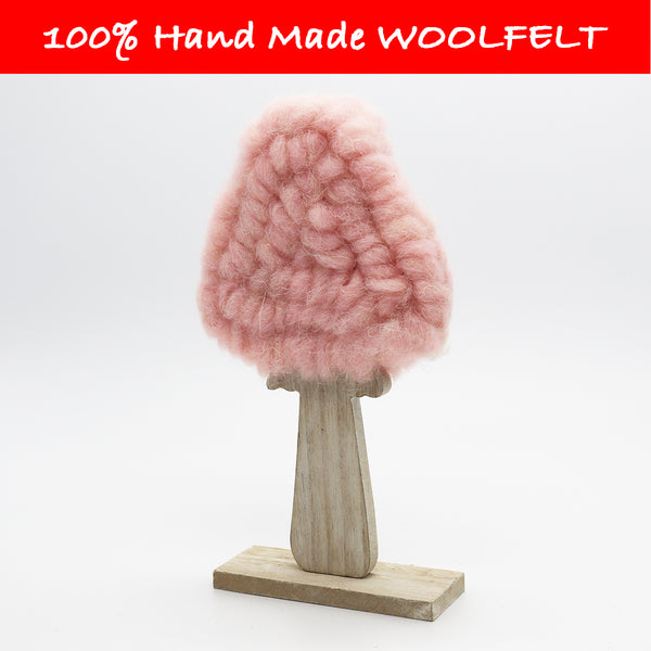 Wool Felt Pink Mushroom on a Woodchip - Lillianna Gifts Australia