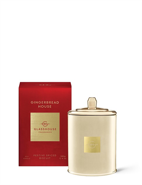 GLASSHOUSE FRAGRANCES GINGERBREAD HOUSE 380G SOY CANDLE - Lillianna Gifts Australia