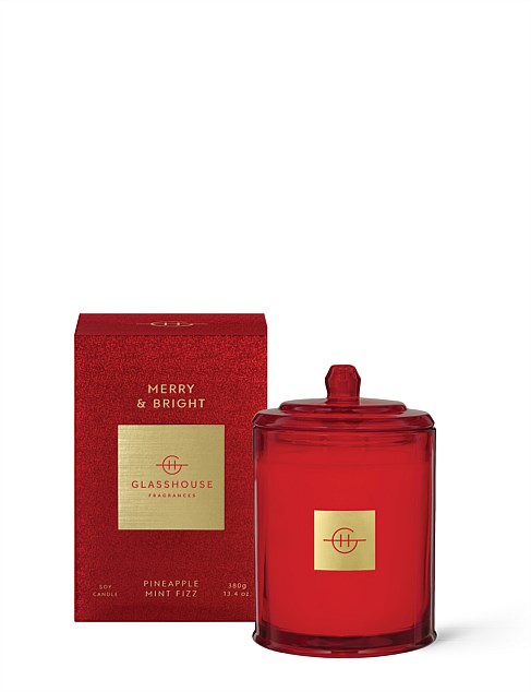 GLASSHOUSE FRAGRANCES MERRY & BRIGHT 380G SOY CANDLE - Lillianna Gifts Australia