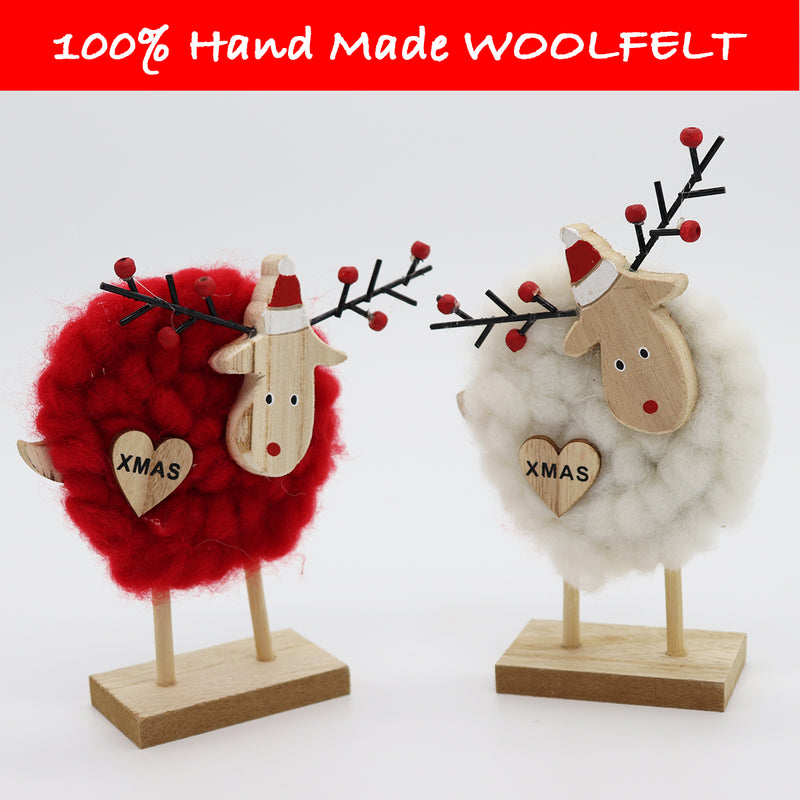Wool Felt Deer on a Woodchip Red - Lillianna Gifts Australia