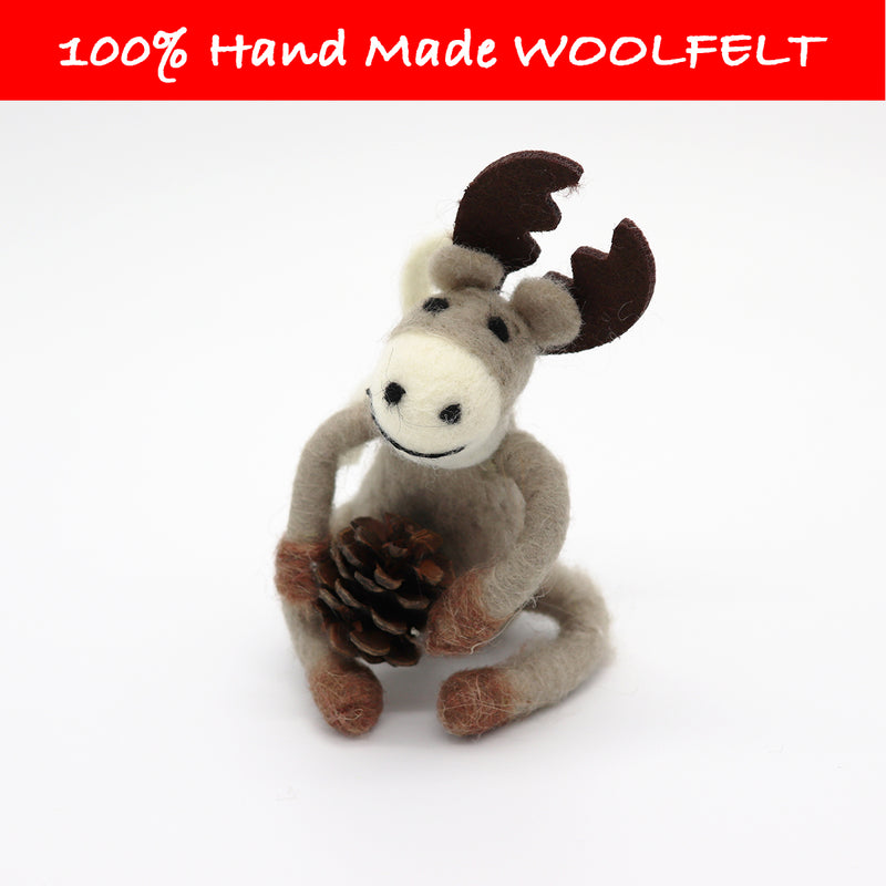 Wool Felt Pine Cone and Deer Small - Lillianna Gifts Australia