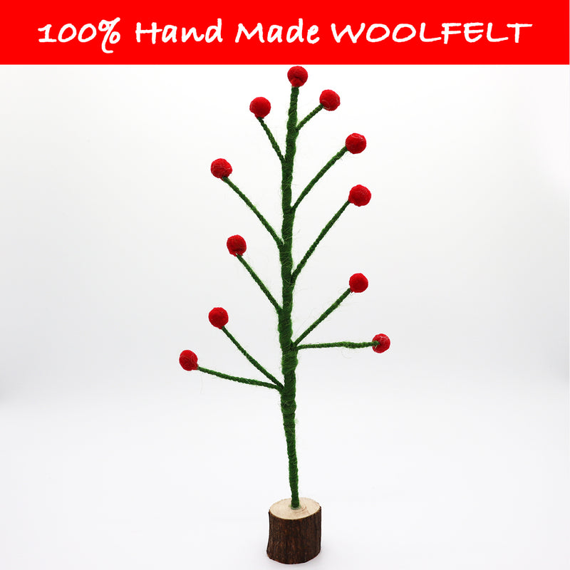 Wool Felt Red Ball on Green Tree - Lillianna Gifts Australia