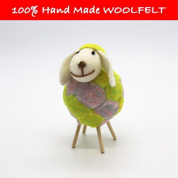 Wool Felt Circled Sheep Small Pink and Green - Lillianna Gifts Australia