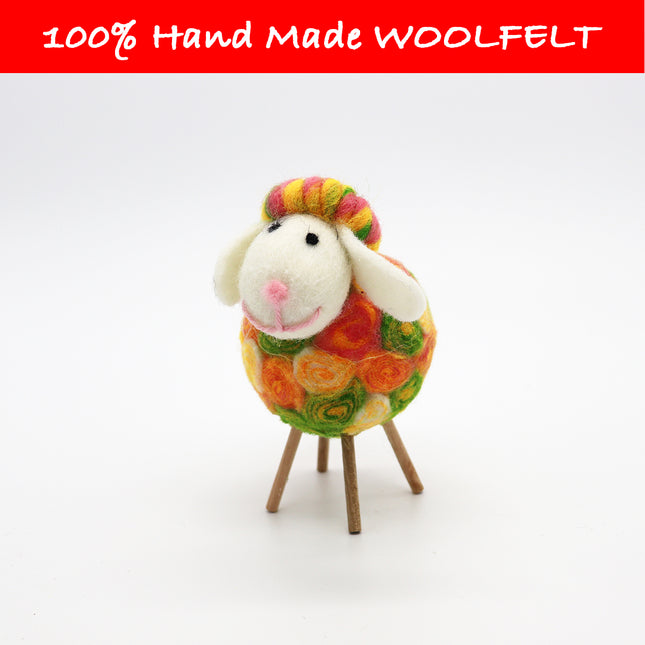 Wool Felt Circled Sheep Small Yellow Blue - Lillianna Gifts Australia
