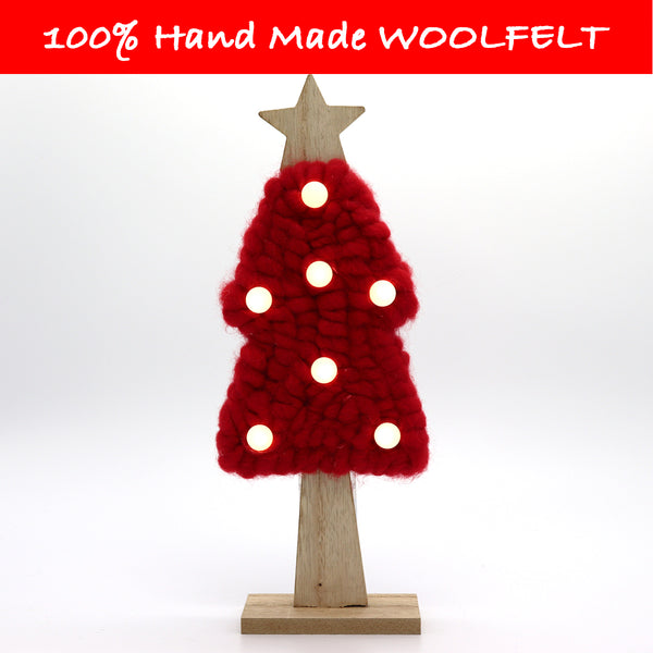 Wool Felt Tree with Large Lighting Bulb Red - Lillianna Gifts Australia