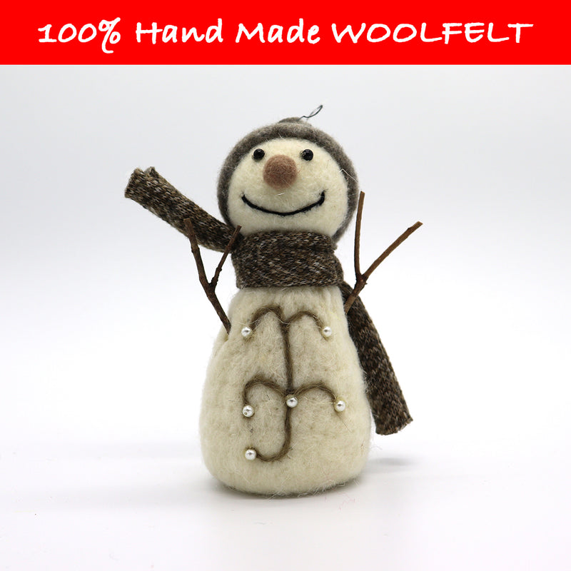 Wool Felt Snowman with Grey Scarf - Lillianna Gifts Australia