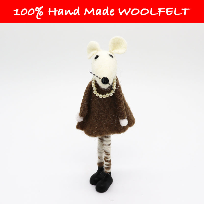 Wool Felt Rat with Belt White - Lillianna Gifts Australia