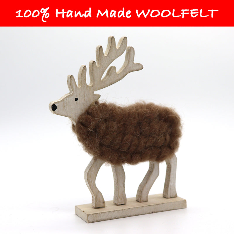 Wool Felt Deer on Woodchip Dark Brown - Lillianna Gifts Australia