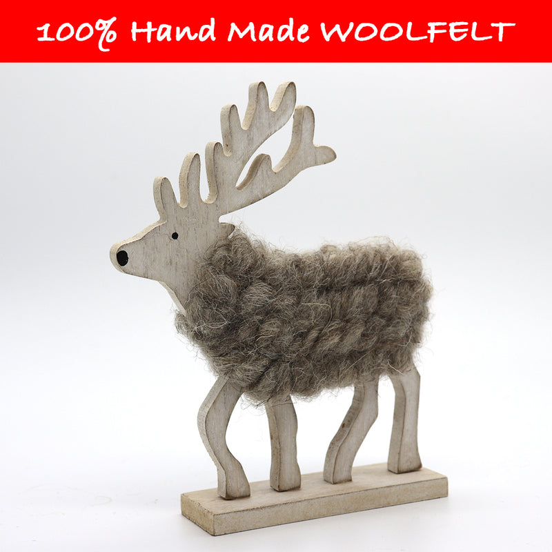 Wool Felt Deer on Woodchip Light Grey - Lillianna Gifts Australia