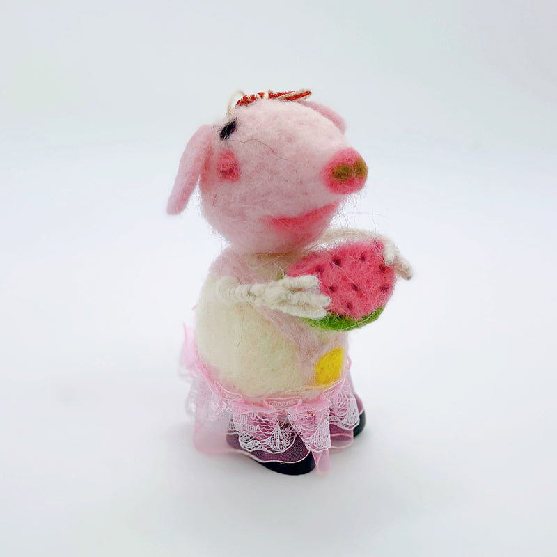 Wool Felt Pink Piggy Eating Watermelon - Lillianna Gifts Australia