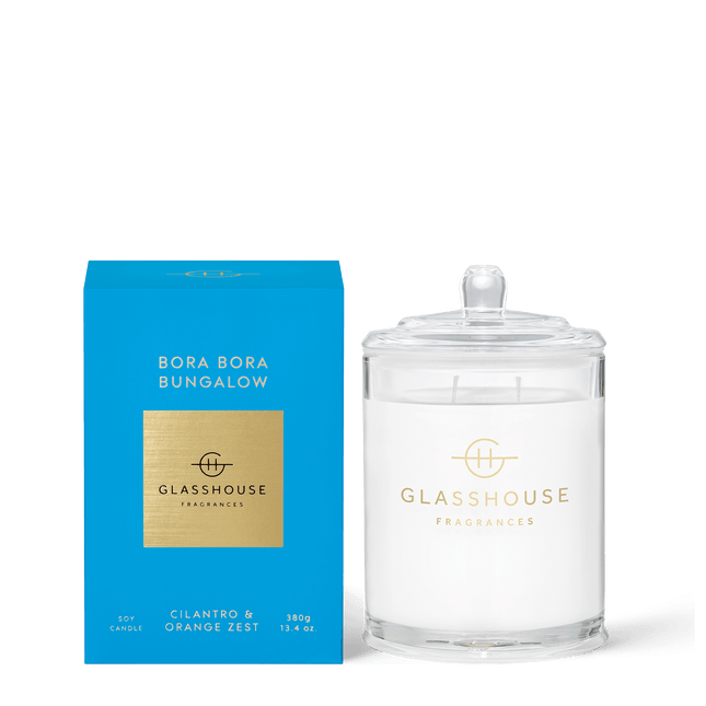 Glasshouse Candle Bora Bora Bungalow Cilantro Orange Zest - Lillianna Gifts Australia