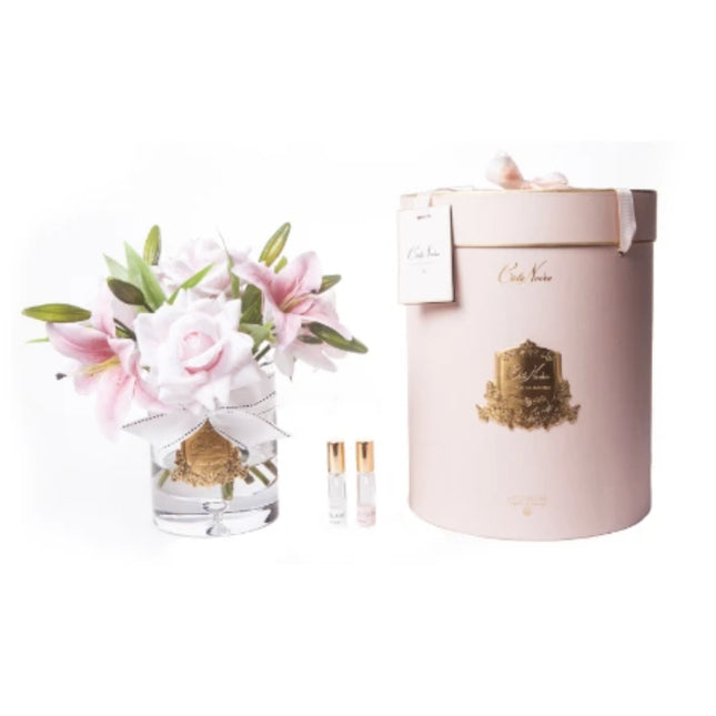 Cote Noire Perfumed Flower Lilies & Roses Pink Gold Badge - Lillianna Gifts Australia