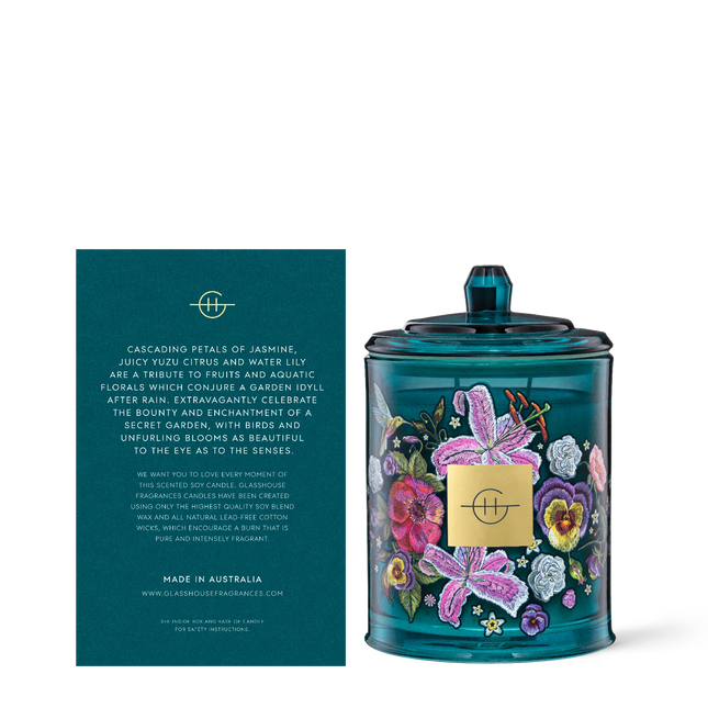 Glasshouse VELVET RHAPSODY WATER LILY & YUZU 380g Triple Scented Soy Candle - Lillianna Gifts Australia