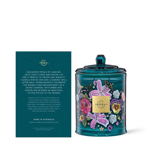 Glasshouse VELVET RHAPSODY WATER LILY & YUZU 380g Triple Scented Soy Candle - Lillianna Gifts Australia