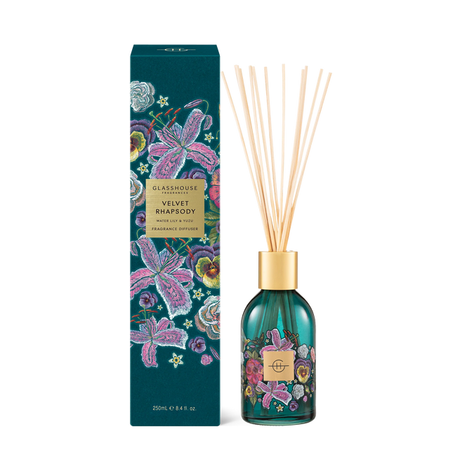 Glasshouse VELVET RHAPSODY WATER LILY & YUZU 250mL Fragrance Diffuser - Lillianna Gifts Australia