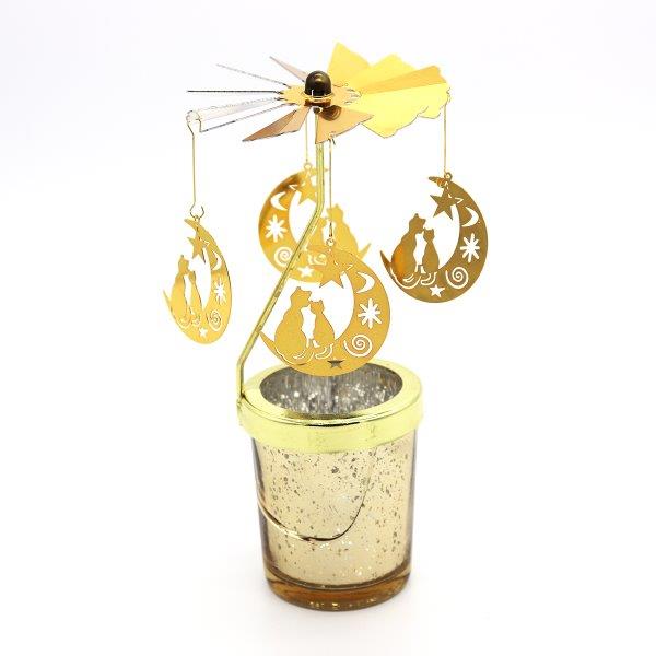 Candle Spinner Moon Cat Gold/Silver - Lillianna Gifts Australia