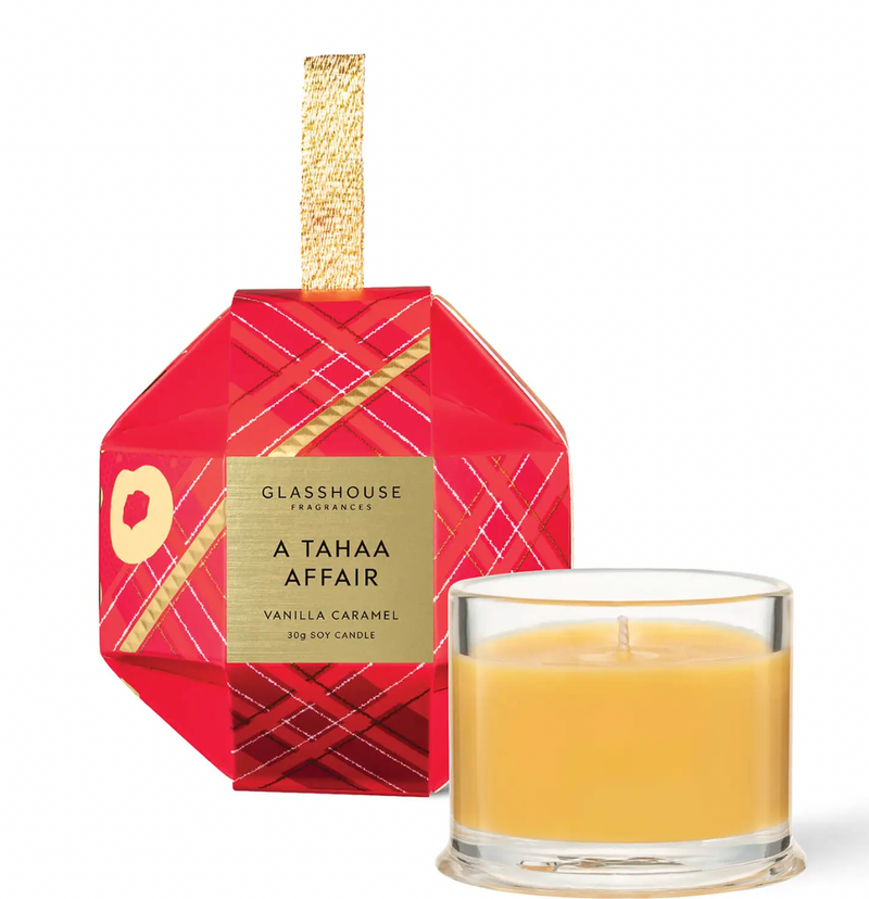 Glasshouse Fragrances Christmas - A Tahaa Affair Bauble Candle 30g - Lillianna Gifts Australia