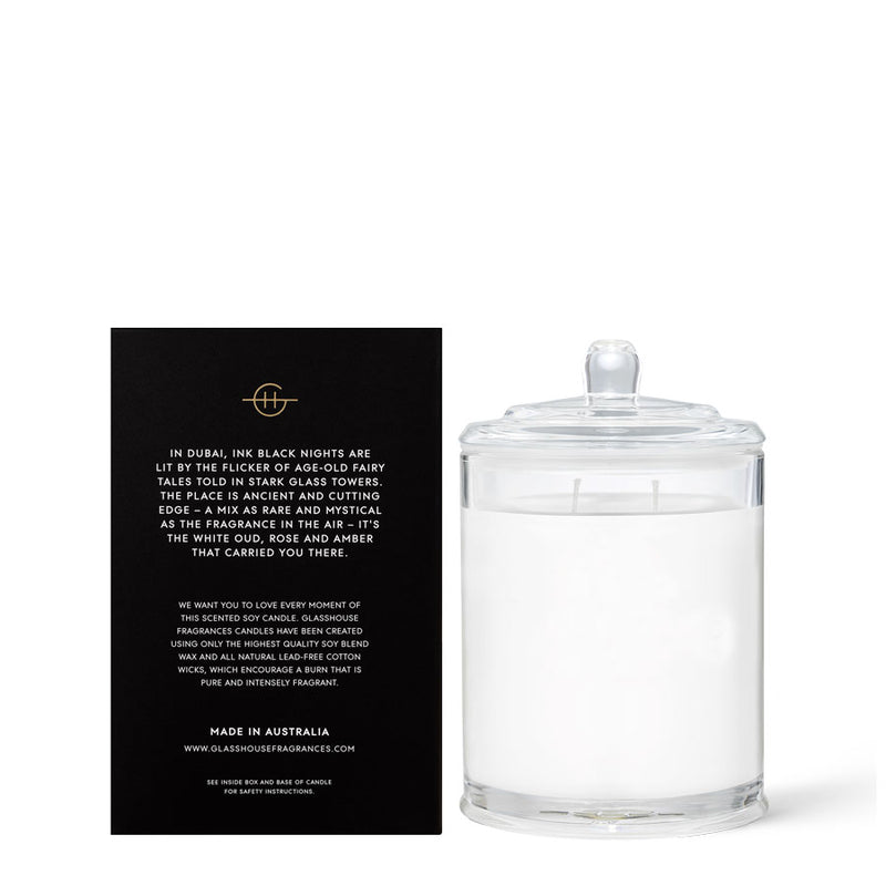 Glasshouse Candle Arabian Nights White Oud - Lillianna Gifts Australia