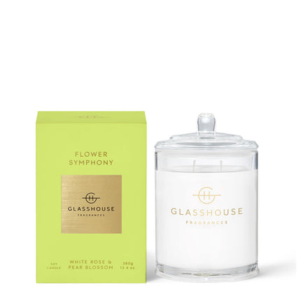Glasshouse Candle Flower Symphony White Rose Pear Blossom - Lillianna Gifts Australia
