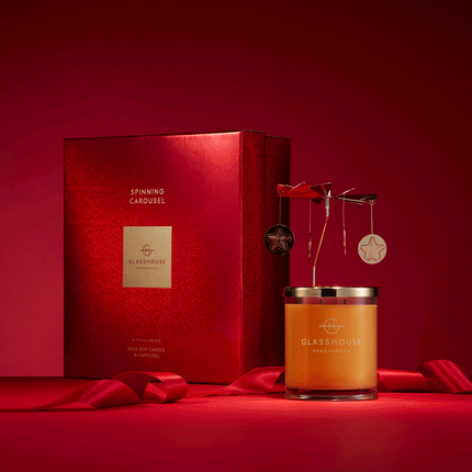 GLASSHOUSE SPINNING CAROUSEL FRAGRANCES A TAHAA AFFAIR 380G SOY CANDLE - Lillianna Gifts Australia