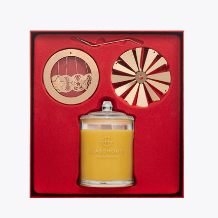 GLASSHOUSE SPINNING CAROUSEL FRAGRANCES A TAHAA AFFAIR 380G SOY CANDLE - Lillianna Gifts Australia