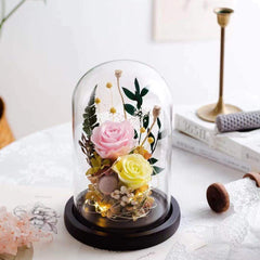 Glass Cover Pink and Yellow Rose - Lillianna Gifts Australia