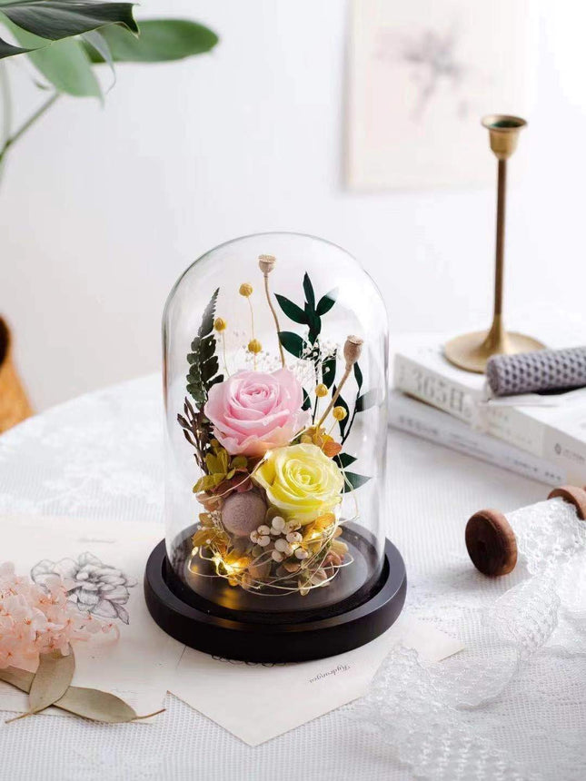 Glass Cover Pink and Yellow Rose - Lillianna Gifts Australia